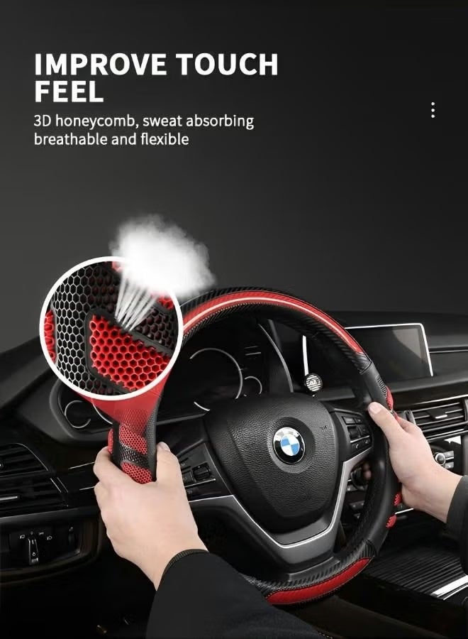 Hirospace Car Steering Wheel Cover,3D Honeycomb Anti-Slip Design,Universal 38cm Steering Wheel Cover Great Grip (Red with Black),Automotive  Supplies,Car Decoration Accessories - Image 4
