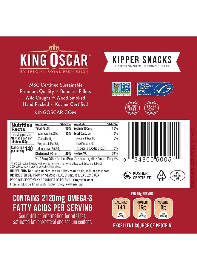 KING OSCAR King Oscar, Kipper Snacks, Lightly Smoked Herring Fillets, 3.54 oz (100 g)  - Image 2