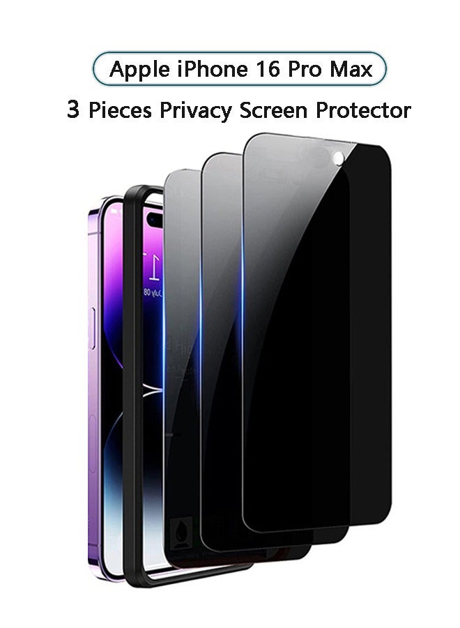 3 Pcs iPhone 16 Pro Max Privacy Screen Protector, Easy Installation with Alignment Frame, Anti-Drop and Anti-Scratch, Case Friendly Anti-Spy Anti-Fingerprint - Image 1
