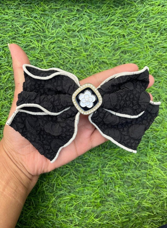 Radhya Accessories Jumbo Barrette Bow Clip Bow Clip Back clip for Women Hair Clip for Women Hair Clips for Girls Net Barrette Bow Clip (1 pc) 399 (Black) - Image 2