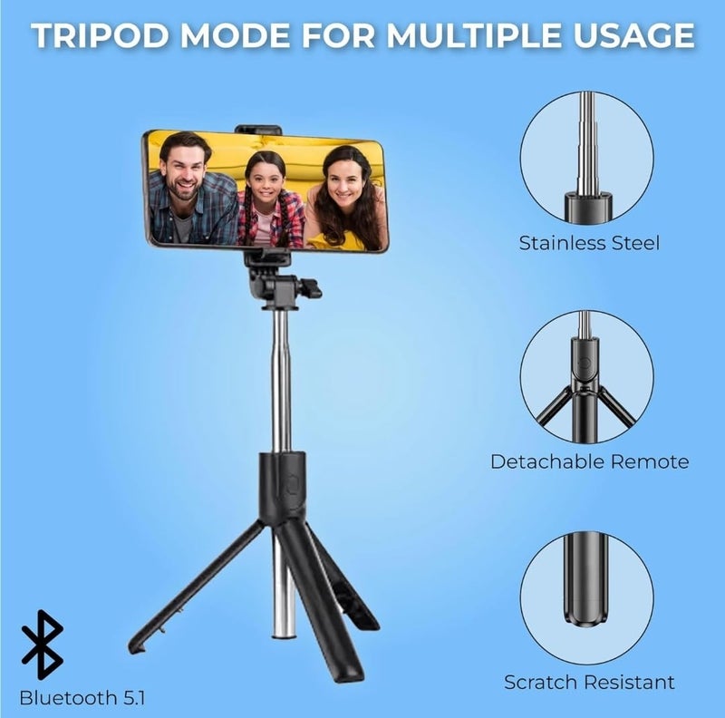 Fire Turtle G1 SnapStick Tripod – 3-in-1 Selfie Stick & Tripod, Vlogging, and Photography, Includes Bluetooth Remote, Extendable Selfie Stick for Mobile Phone Multifunctional Design (R1) - Image 4