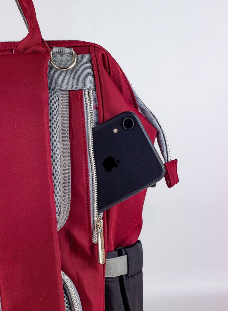 LUCID Custom LUCID USB Charging Multifunctional Waterproof Backpack Diaper Bag for Baby- Red. - Image 2