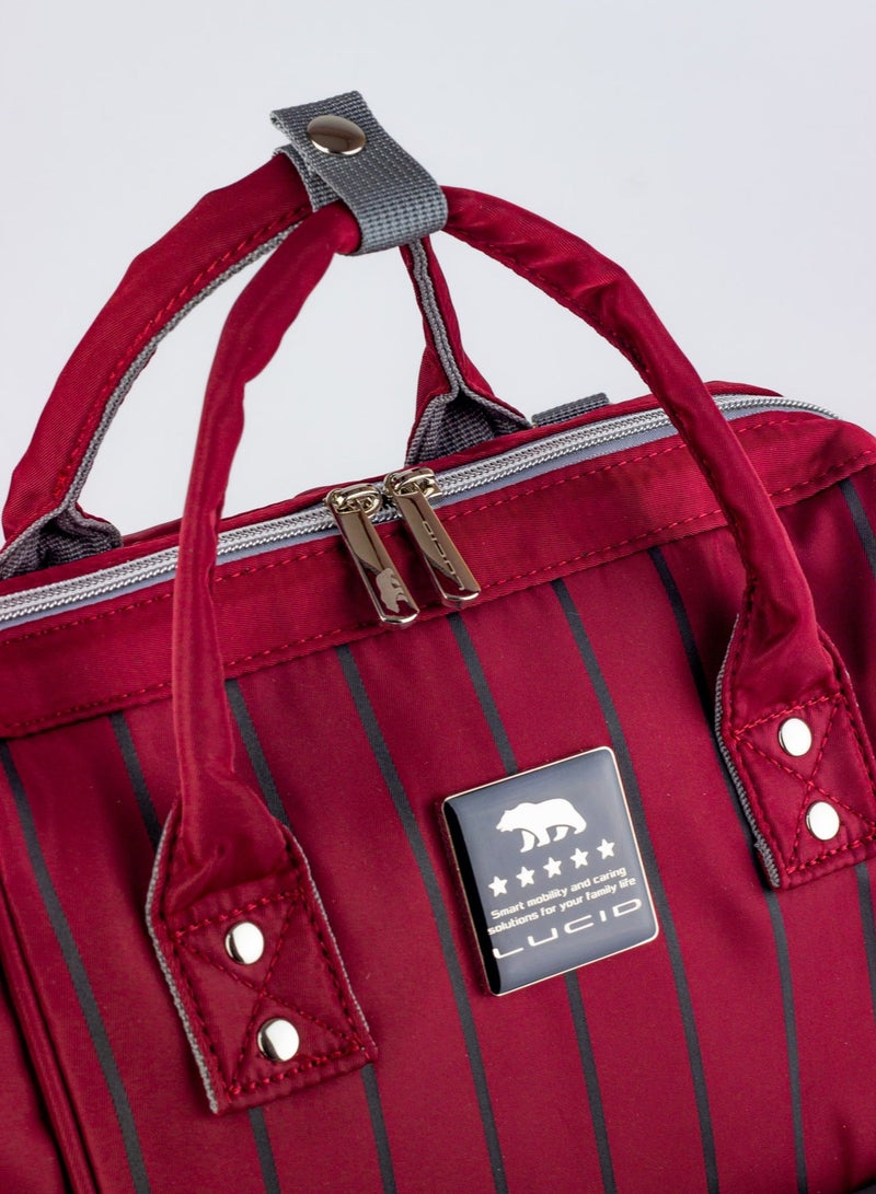 LUCID Custom LUCID USB Charging Multifunctional Waterproof Backpack Diaper Bag for Baby- Red. - Image 4