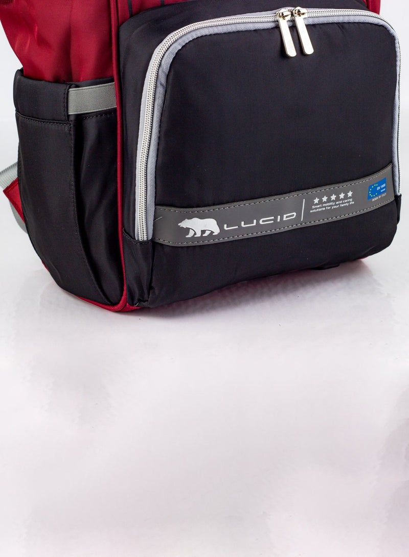 LUCID Custom LUCID USB Charging Multifunctional Waterproof Backpack Diaper Bag for Baby- Red. - Image 5