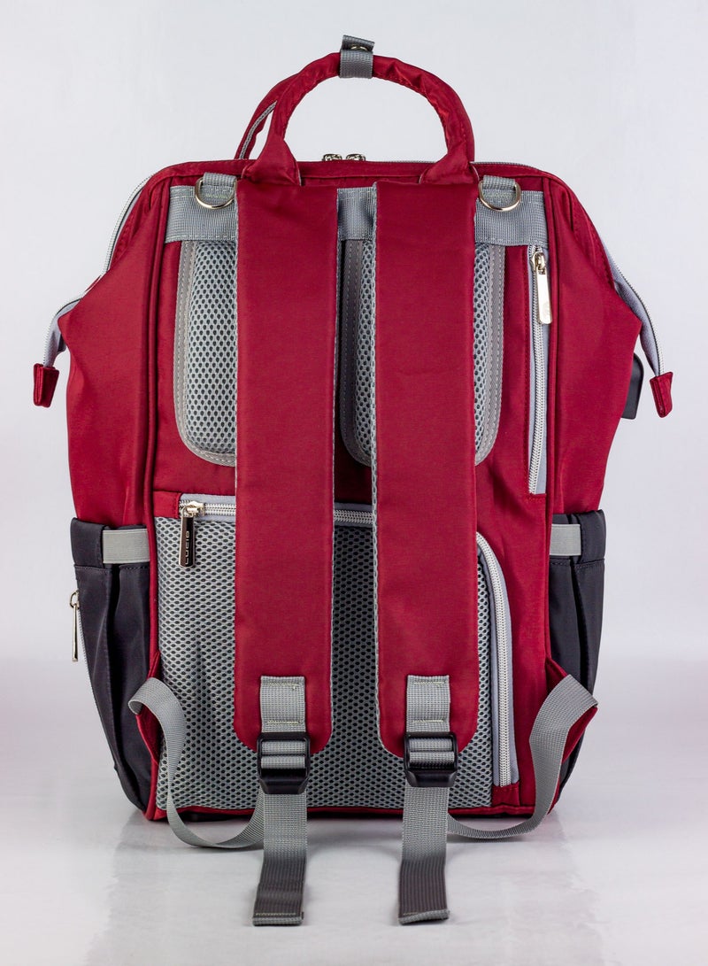 Custom LUCID USB Charging Multifunctional Waterproof Backpack Diaper Bag for Baby- Red.