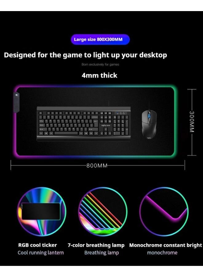 Gaming Mouse Pad, Extra Large Soft Led Extended Mouse Pad (13 Lighting Modes), Anti-Slip Rubber Base Computer Keyboard Mat, Black, 300*800*4mm  - Image 5