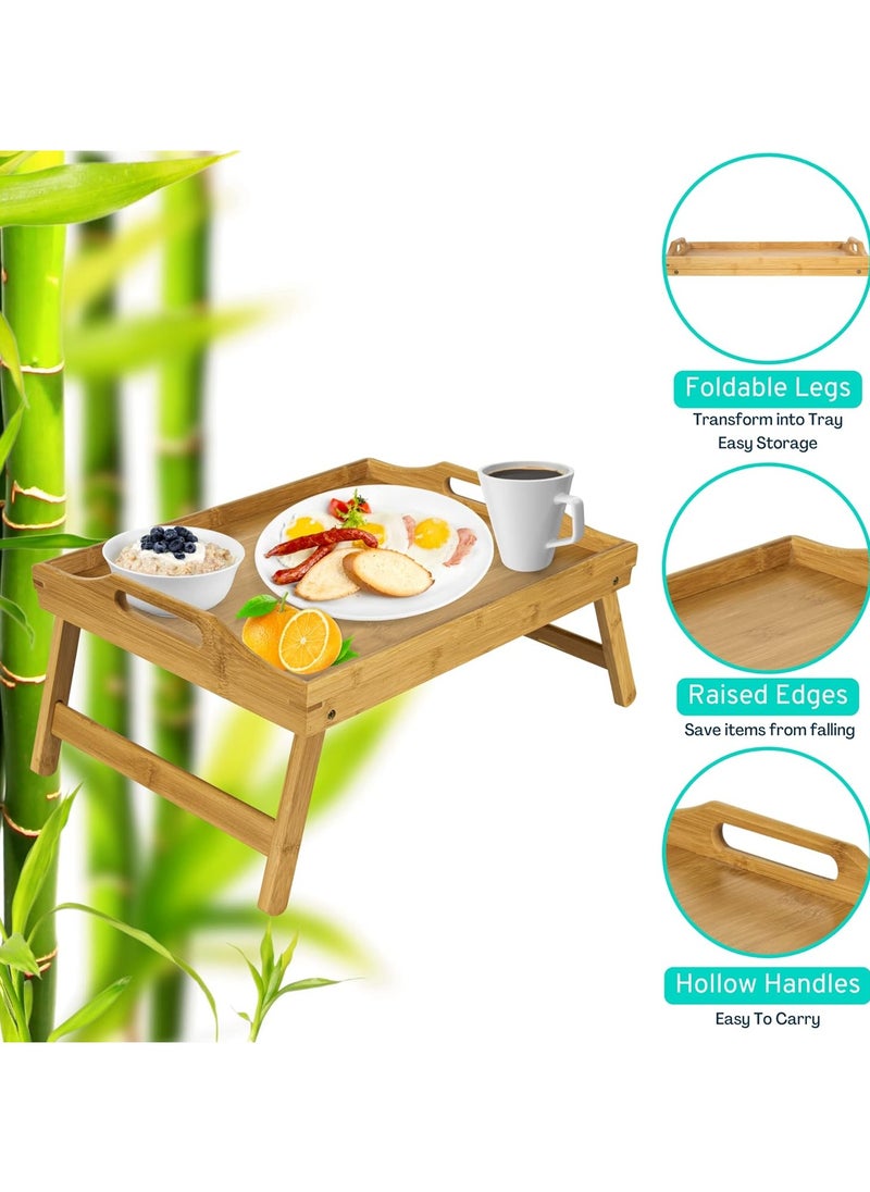 KITCHENOO Bamboo Bed Table with Handles and Foldable Legs, Multi-Purpose Laptop Tray and Standing Desk for Breakfast in Bed  - Image 4