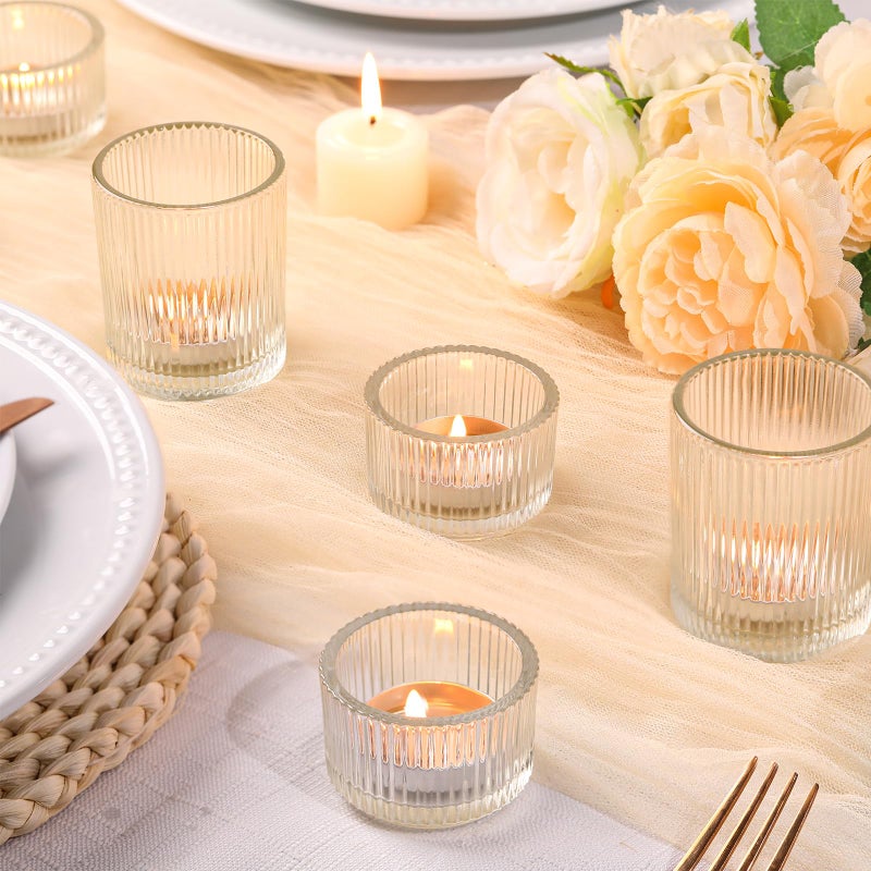 NITIME 20pcs Assorted Ribbed Clear Votive & Tea Light Candle Holders, Glass Candle Holder for Table Centerpiece, Wedding, Baby Shower, Home and Party Decorations - Image 3