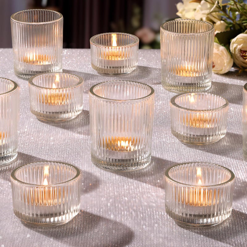 NITIME 20pcs Assorted Ribbed Clear Votive & Tea Light Candle Holders, Glass Candle Holder for Table Centerpiece, Wedding, Baby Shower, Home and Party Decorations - Image 1