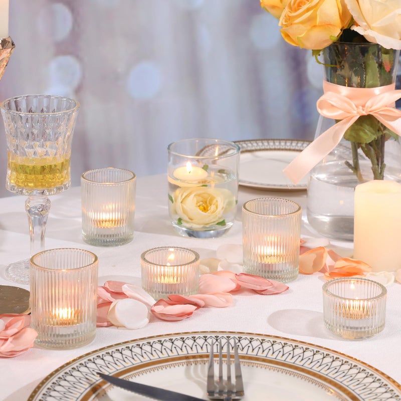 NITIME 20pcs Assorted Ribbed Clear Votive & Tea Light Candle Holders, Glass Candle Holder for Table Centerpiece, Wedding, Baby Shower, Home and Party Decorations - Image 5