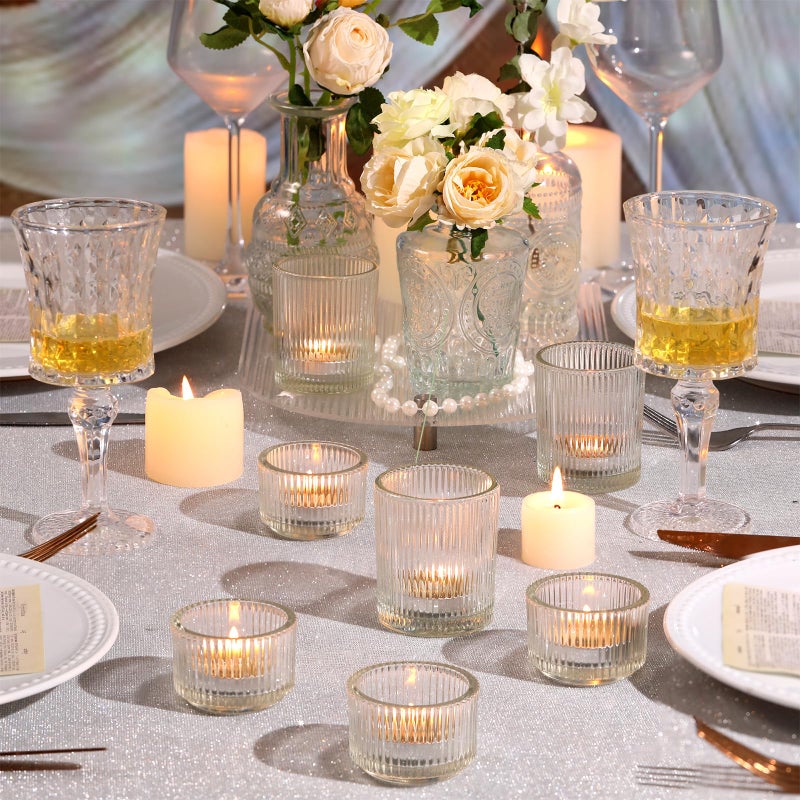 NITIME 20pcs Assorted Ribbed Clear Votive & Tea Light Candle Holders, Glass Candle Holder for Table Centerpiece, Wedding, Baby Shower, Home and Party Decorations - Image 4