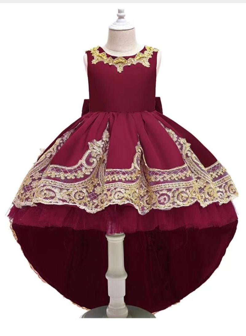 Loquat Sleeveless lace and embroidery train princess dress 
