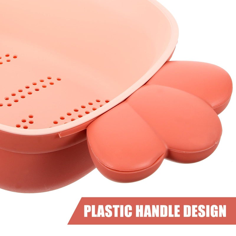 Lurrose Pink Plastic Double Layer Vegetable Drain Basket - Image 4