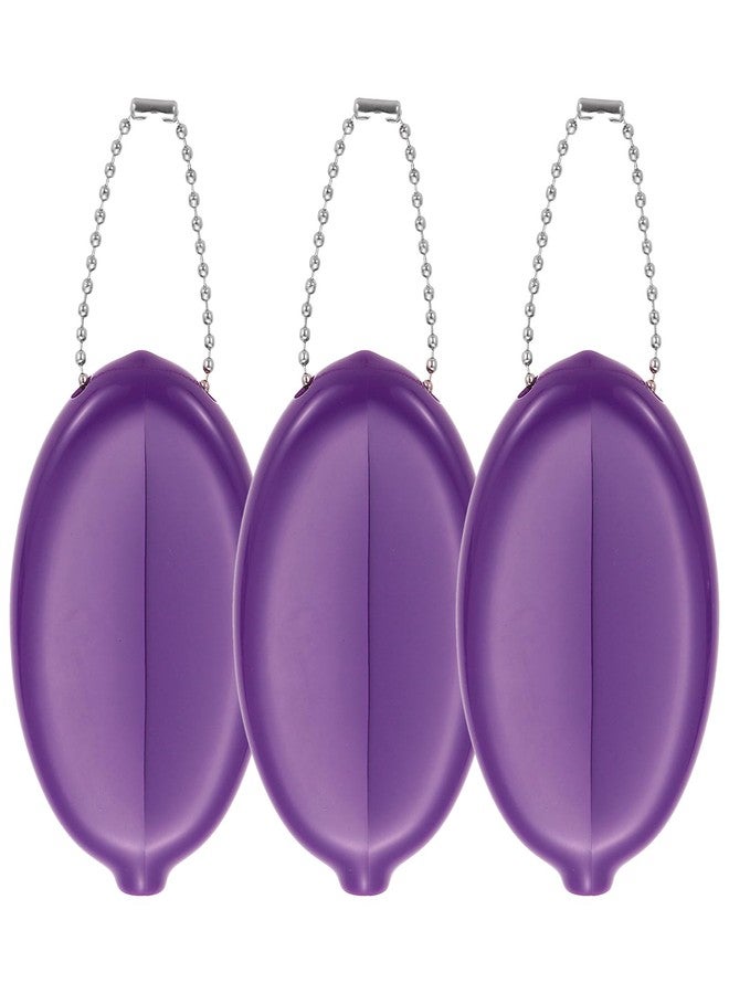 PATIKIL Rubber Coin Purse, 3 Pcs Squeeze Coin Holders with Chain for Men Women Shopping Traveling, Purple - Image 1