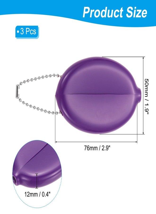 PATIKIL Rubber Coin Purse, 3 Pcs Squeeze Coin Holders with Chain for Men Women Shopping Traveling, Purple - Image 2