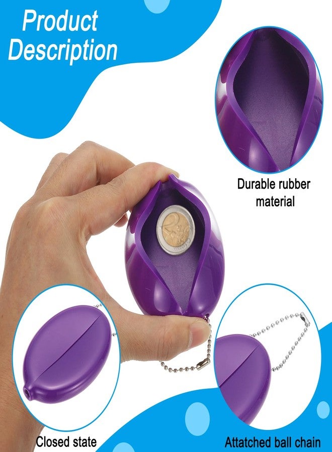 PATIKIL Rubber Coin Purse, 3 Pcs Squeeze Coin Holders with Chain for Men Women Shopping Traveling, Purple - Image 3