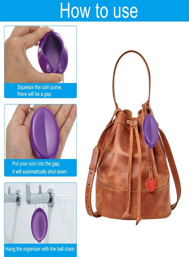 PATIKIL Rubber Coin Purse, 3 Pcs Squeeze Coin Holders with Chain for Men Women Shopping Traveling, Purple - Image 4