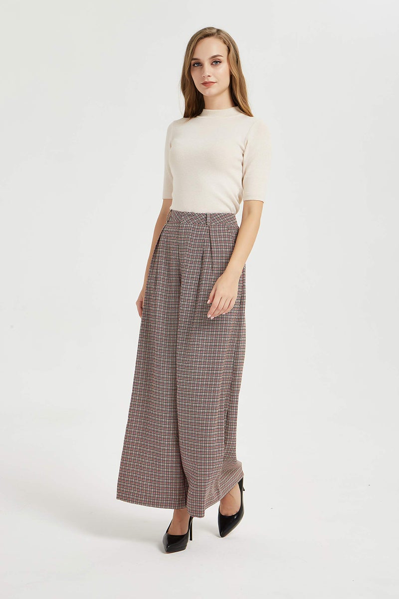 Tronjori Women High Waist Casual Wide Leg Long Palazzo Pants Trousers Regular Size(M, Multi Check) - Image 2