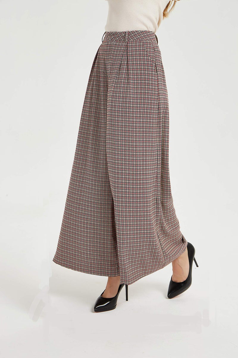 Tronjori Women High Waist Casual Wide Leg Long Palazzo Pants Trousers Regular Size(M, Multi Check) - Image 5