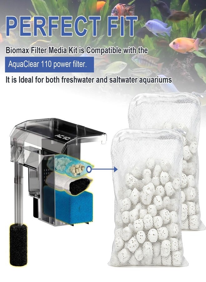 طقم وسائط ترشيح أحواض السمك Biomax مكون من قطعتين لفلتر AquaClear 110 Power، حلقات وسائط سيراميكية حيوية A1374 للمرحلة الثالثة من الترشيح البيولوجي ونقاء المياه في أحواض المياه العذبة والمالحة - 135 غرام لكل قطعة - Image 2