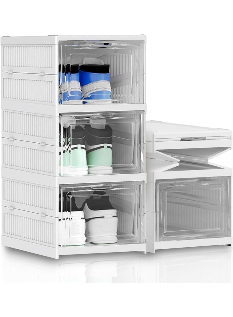 Sturdy & Clear Foldable Shoe Storage Organizer - Stackable Plastic Boxes for Sneakers & Shoes - Container & Rack System