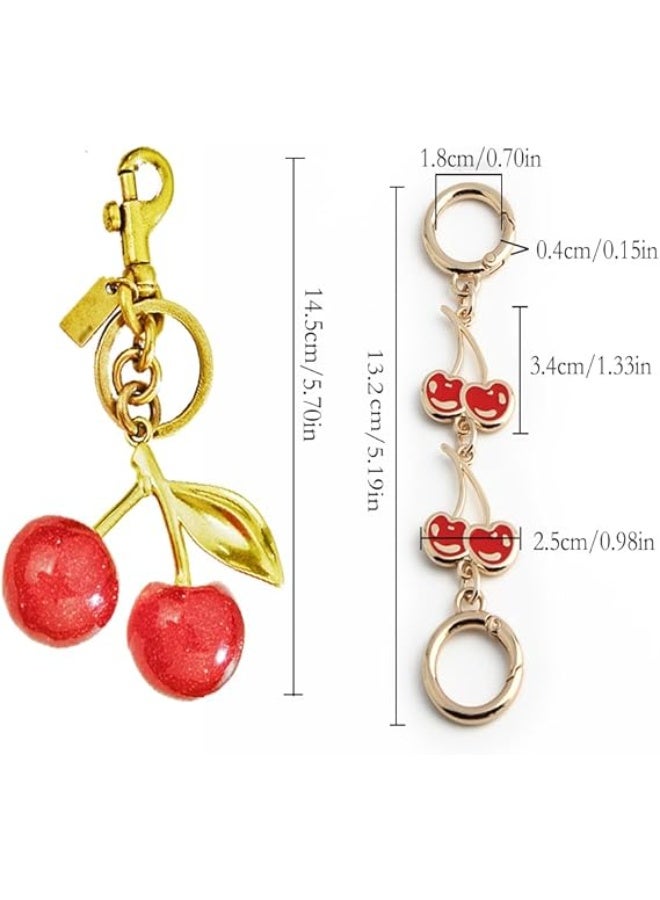 3 PCS Bag Extender Chain Gold Decorative Bag Chain Cherry Bag Charm Keychain Sets Purse Chains with Fruit Enamel Pendant Bag Charm Keychain Purse Handbags for Women Handbag Decoration Accessories - Image 2