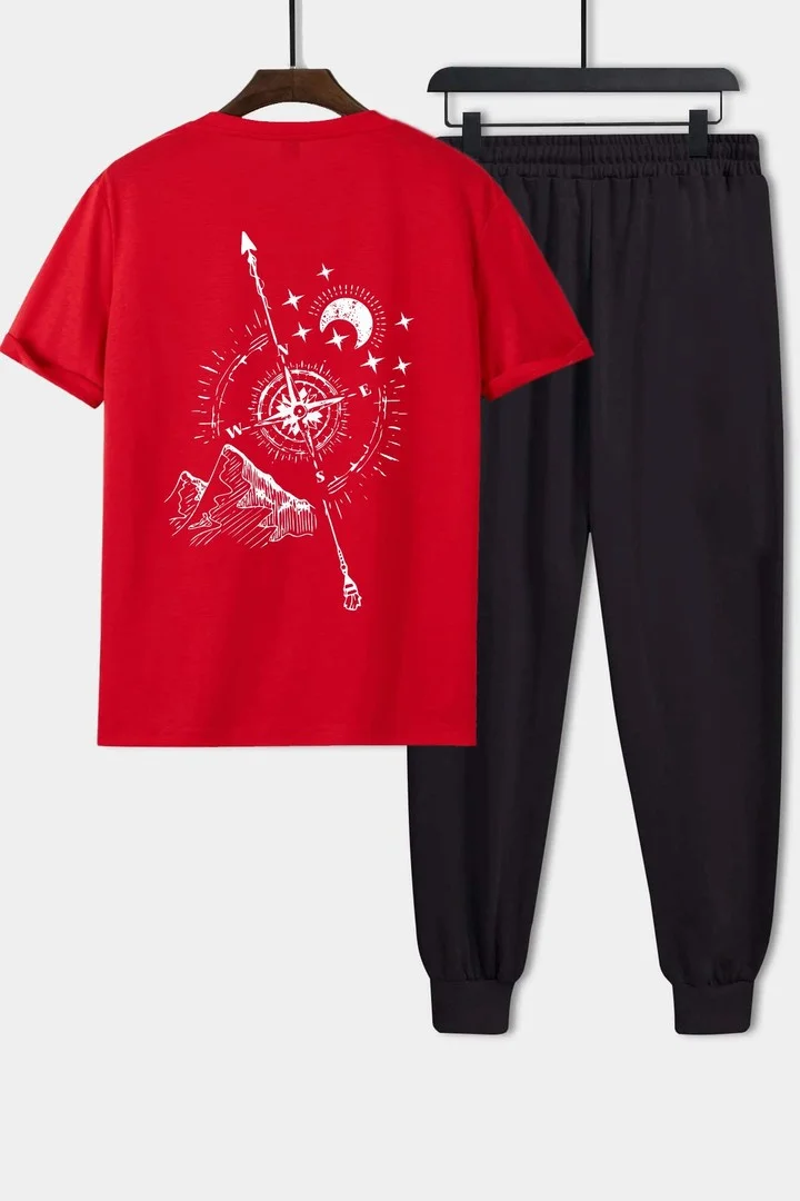 ONLYTRENDWEAR Unisex Compass Printed 2-Piece Tracksuit Set S.m. Red