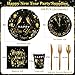 Fighting to Achieve 168pcs Happy New Year Party Supplies Black and Gold Paper Plates Napkins Cups and Gold Cutlery for 24 Guests 2026 New Year Disposable Tableware Supplies for Party Decorations - Image 4