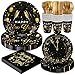 Fighting to Achieve 168pcs Happy New Year Party Supplies Black and Gold Paper Plates Napkins Cups and Gold Cutlery for 24 Guests 2026 New Year Disposable Tableware Supplies for Party Decorations - Image 2