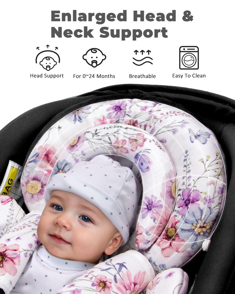 TinlyFinly Infant Car Seat Insert with Extra Cushion for Preemie to Toddler, Reversible Newborn Carseat Insert for Baby Head Body Support, Fits for Stroller, Baby Swing, Bouncer (Purple Wildflower) - Image 3