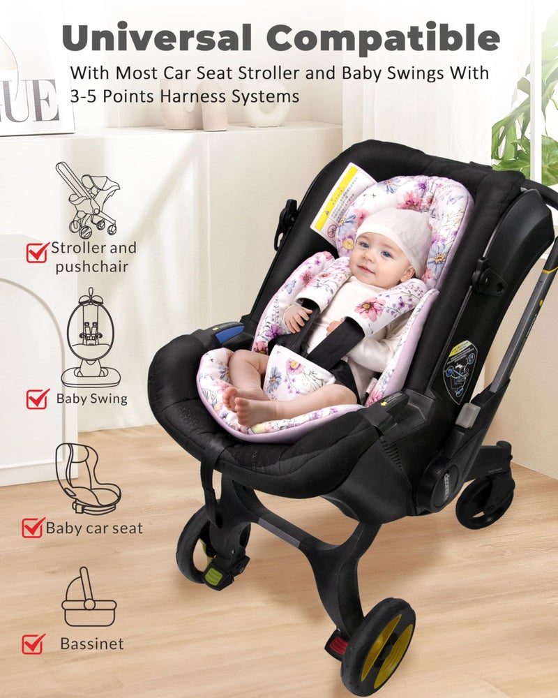 TinlyFinly Infant Car Seat Insert with Extra Cushion for Preemie to Toddler, Reversible Newborn Carseat Insert for Baby Head Body Support, Fits for Stroller, Baby Swing, Bouncer (Purple Wildflower) - Image 2