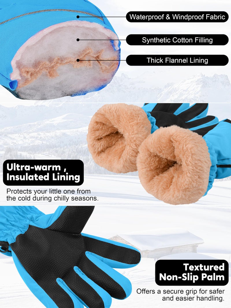 Cooraby 2 Pairs Kids Snow Ski Gloves Winter Waterproof Warm Gloves for Boys Girls Cold Weather Outdoor - Image 3
