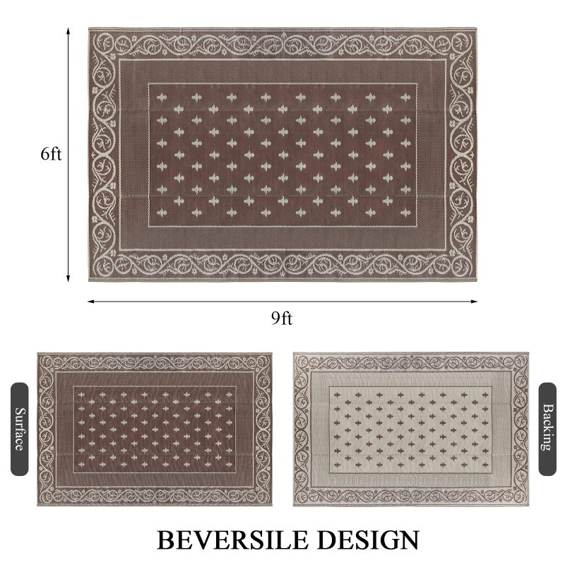 Pauwer Waterproof Outdoor Rug 6x9, Reversible Plastic Straw Patio Camping Rug, Indoor Outdoor RV Mat Carpet for Deck, Camper, Porch, Balcony, Backyard, Picnic, Bordered Brown - Image 5