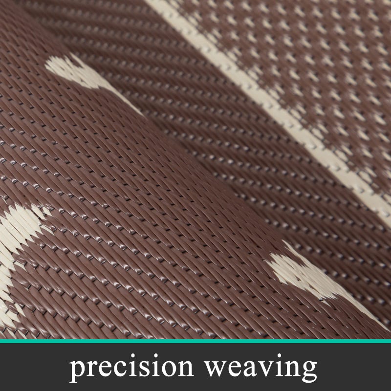 Pauwer Waterproof Outdoor Rug 6x9, Reversible Plastic Straw Patio Camping Rug, Indoor Outdoor RV Mat Carpet for Deck, Camper, Porch, Balcony, Backyard, Picnic, Bordered Brown - Image 3