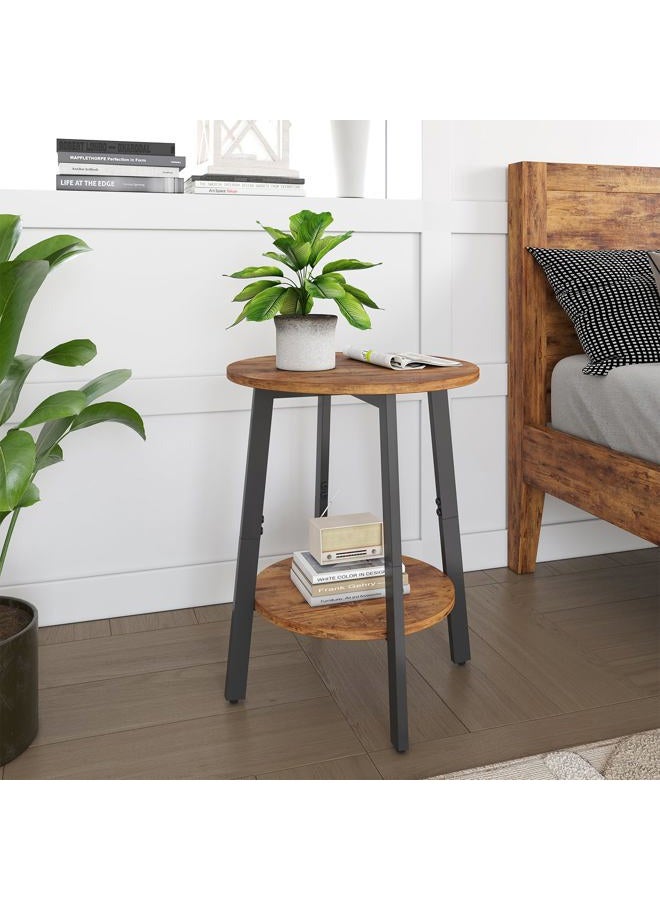 sthmec Side Table Set of 2, Small Round End Table with Storage Shelf for Small Space, 2-Tier Bedside Table Sofa Couch Table, Nighstands Set of 2 Accent Table for Living Room, Bedroom, Rustic Brown - Image 2
