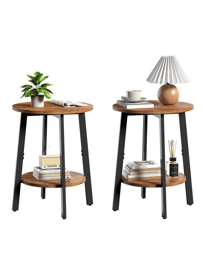 sthmec Side Table Set of 2, Small Round End Table with Storage Shelf for Small Space, 2-Tier Bedside Table Sofa Couch Table, Nighstands Set of 2 Accent Table for Living Room, Bedroom, Rustic Brown - Image 1