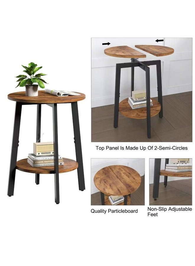 sthmec Side Table Set of 2, Small Round End Table with Storage Shelf for Small Space, 2-Tier Bedside Table Sofa Couch Table, Nighstands Set of 2 Accent Table for Living Room, Bedroom, Rustic Brown - Image 5