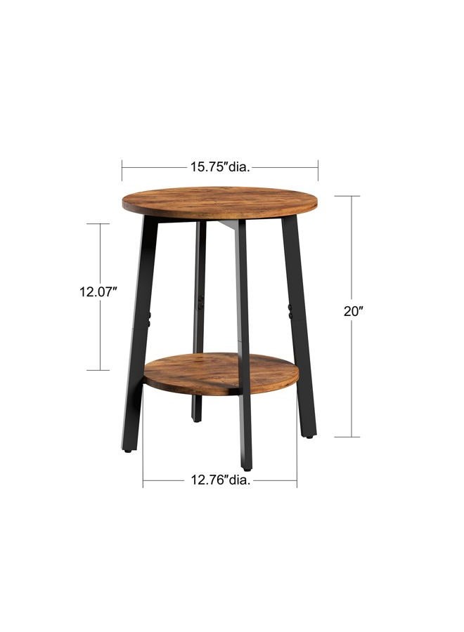 sthmec Side Table Set of 2, Small Round End Table with Storage Shelf for Small Space, 2-Tier Bedside Table Sofa Couch Table, Nighstands Set of 2 Accent Table for Living Room, Bedroom, Rustic Brown - Image 4