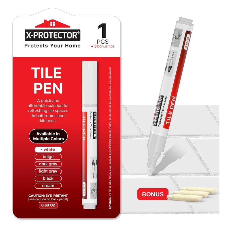 X-Protector Water Based Grout Marker - 1 PC with 4 Tips, White - Image 1