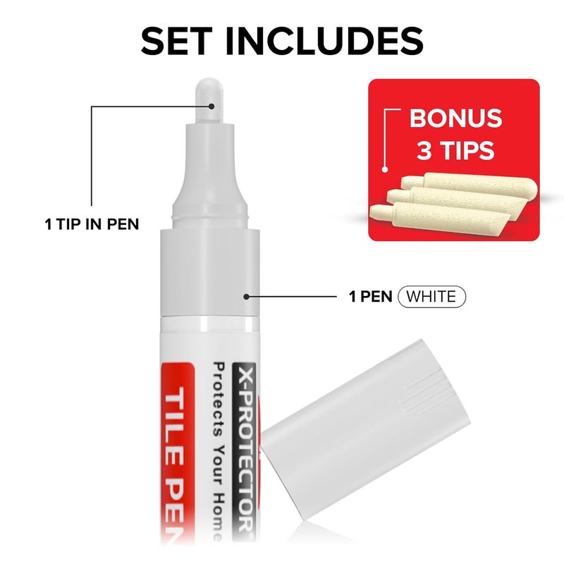 X-Protector Water Based Grout Marker - 1 PC with 4 Tips, White - Image 3