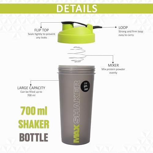 Jaypee Plus Max Shaker with blending ball |Protein Shaker for Gym |Gym Bottle |Shaker bottles | Travel shaker 700 ml, Grey Green - Image 3