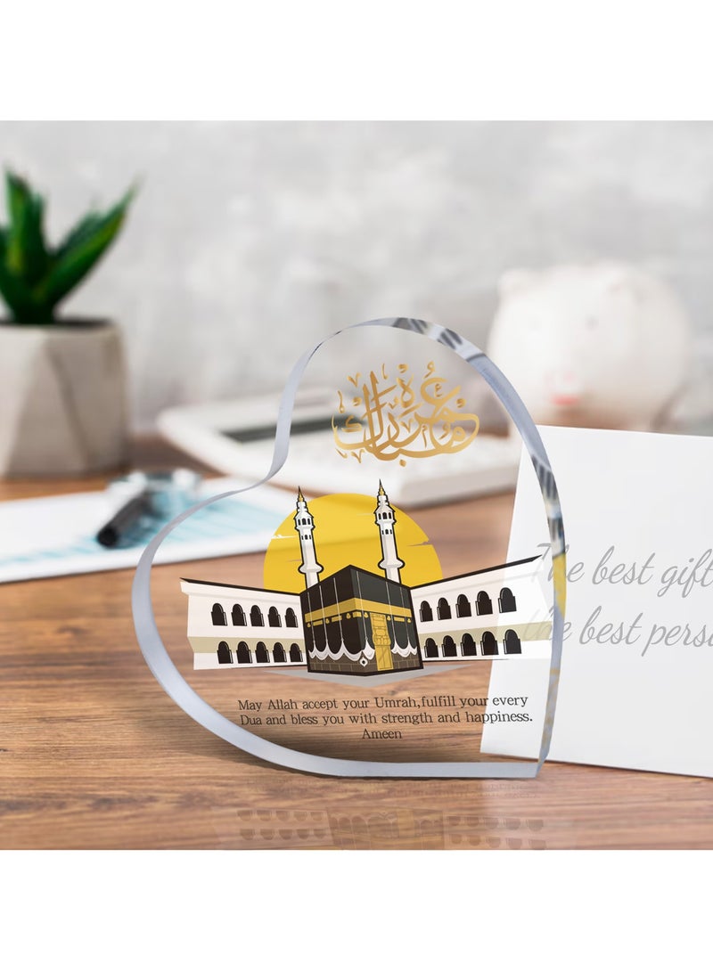 GALADUNE Muslim Holiday Gifts, Acrylic Heart-Shaped Decorative Plaques, Islamic Souvenirs, Ramadan Gifts, Birthday Gifts, Holiday Decorations, Desktop Decorations, Kaaba Prayer Text Patterns - Image 1