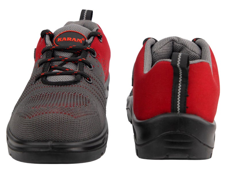 Karam Flytex FS213 Safety Shoes for Men | Sporty Design, Lightweight with Single Density | Antistatic, Antislip, Oil & Heat Resistant with Fiber Toe | Grey & Red | Size-12 - Image 4