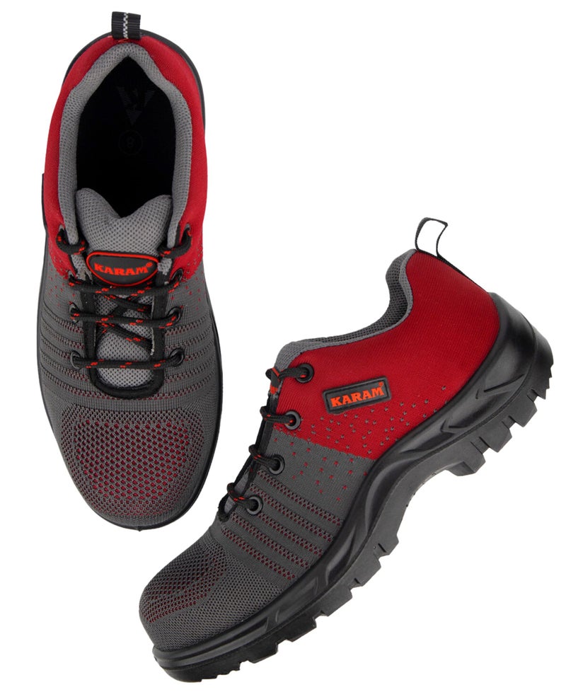Karam Flytex FS213 Safety Shoes for Men | Sporty Design, Lightweight with Single Density | Antistatic, Antislip, Oil & Heat Resistant with Fiber Toe | Grey & Red | Size-12 - Image 5