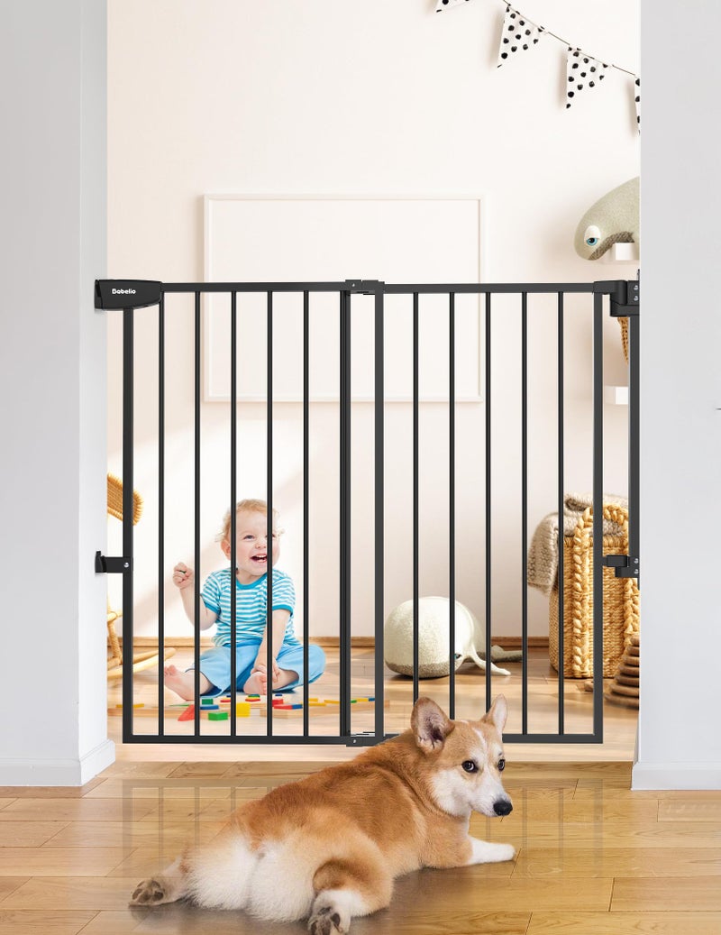 Babelio 34 Tall No Bottom Bar BabyDog Gate for Stairs House and Doorways 297465 Auto Close Safety Pet Gates with Large Walk Thru Door Hardware Mount Black