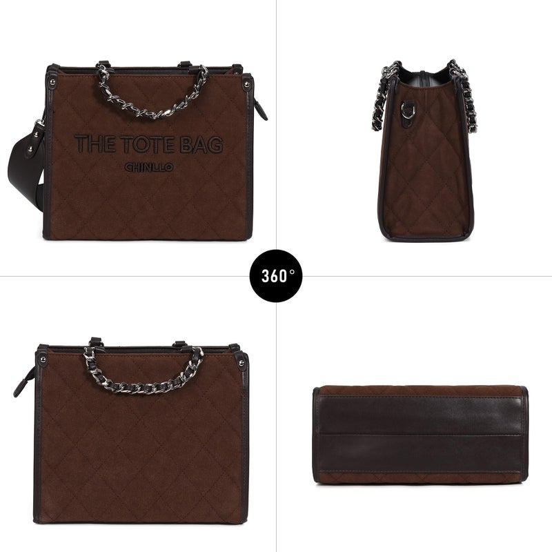Chinllo Tote Bag for Women Quilted Chains Satchel Purse and Handbags with Shoulder Strap (E.Coffee-Ss) - Image 5