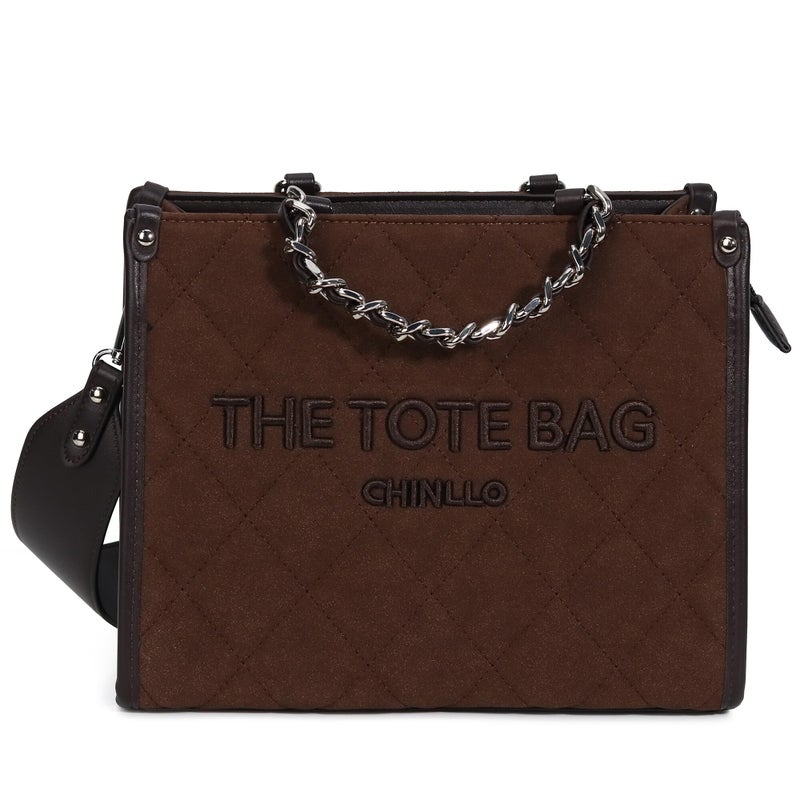 Chinllo Tote Bag for Women Quilted Chains Satchel Purse and Handbags with Shoulder Strap (E.Coffee-Ss) - Image 1