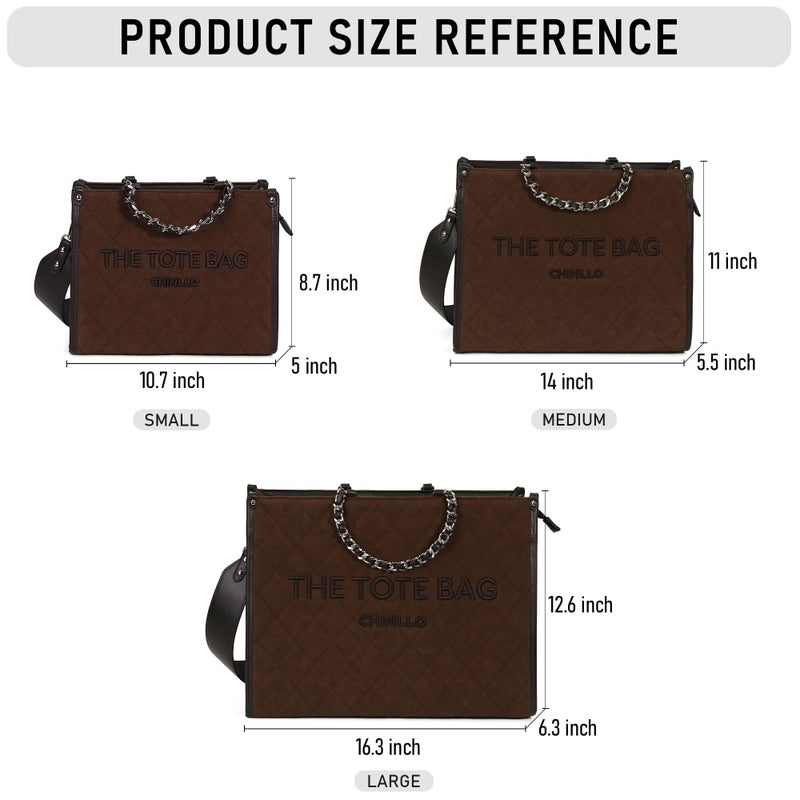 Chinllo Tote Bag for Women Quilted Chains Satchel Purse and Handbags with Shoulder Strap (E.Coffee-Ss) - Image 2