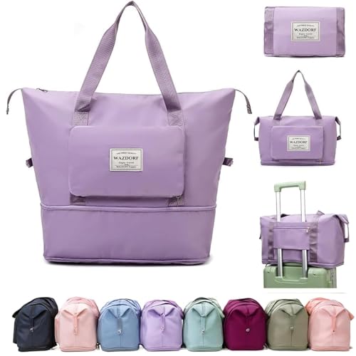 Wazdorf Nylon 41 Liter Expandable Travel Bags for Women, Duffle Bags for Women Luggage, Foldable Vanity Traveling Bag, Waterproof Hand Bag for Ladies Personal Items,Purple - Image 1