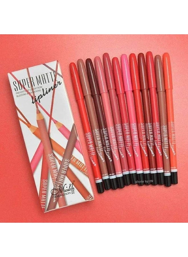 MF® Waterproof Professional Multicolored Matte Super Matte Lip Liner Pencil Set of 12 - Image 5